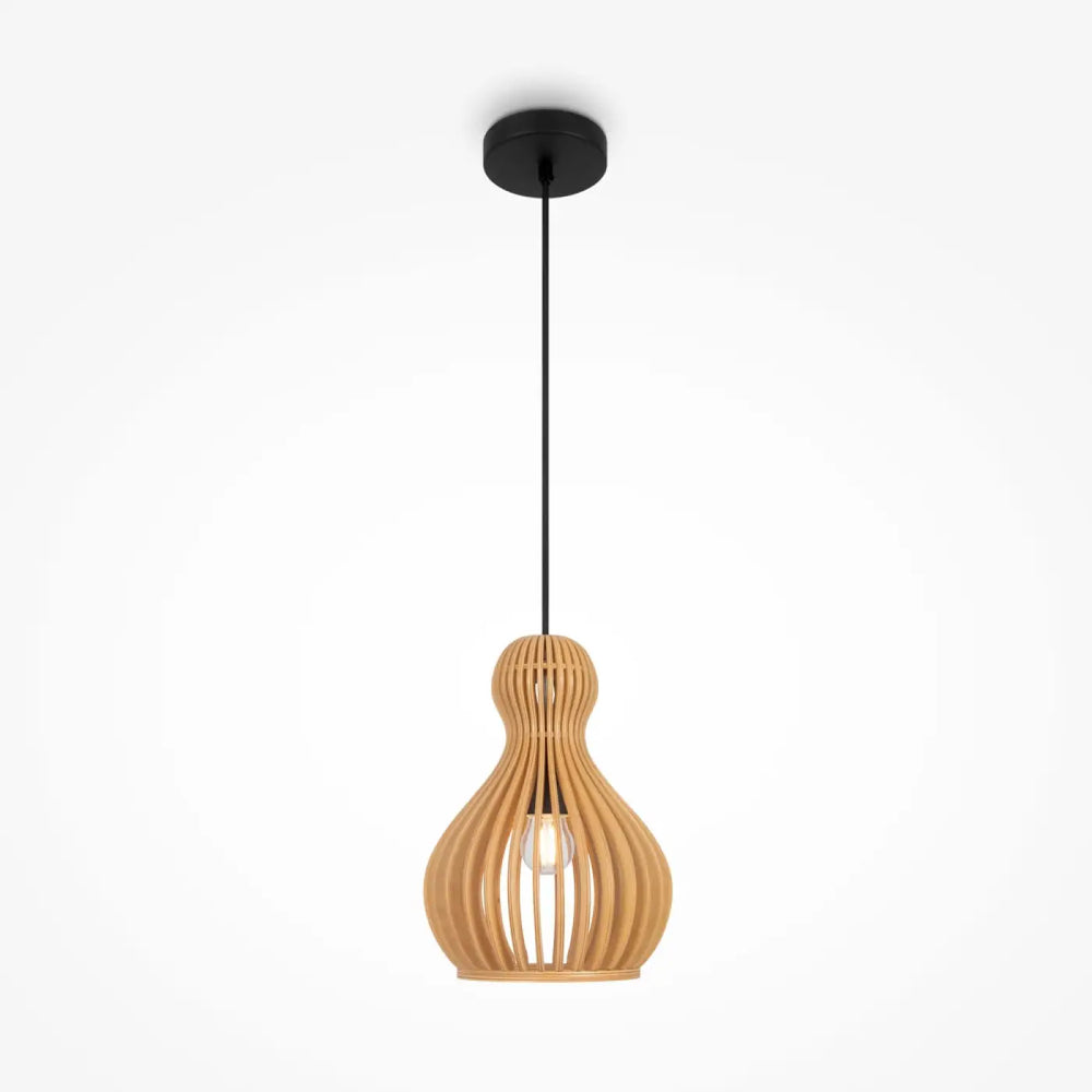 Suspension luminaire roots en bois naturel avec fentes verticales organique adoucit en forme de sablier