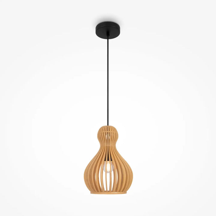 Suspension luminaire roots en bois naturel avec fentes verticales organique adoucit en forme de sablier