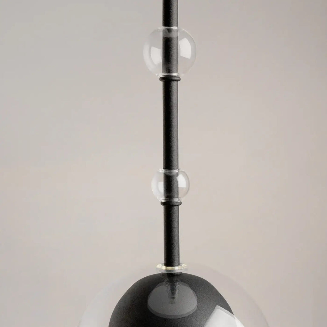 Suspension ros diffuseur vertical avec culot gu10 en verre clair et sphères noires sur tige noire élégante
