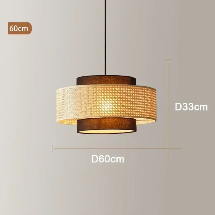 Suspension rotin design élégant forme tambour lumineux