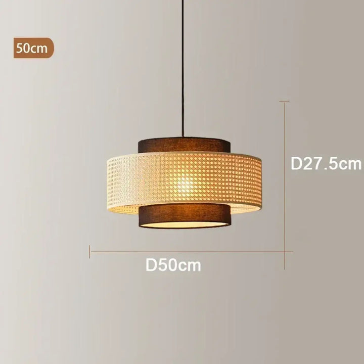 Suspension rotin design élégant forme tambour lumineux