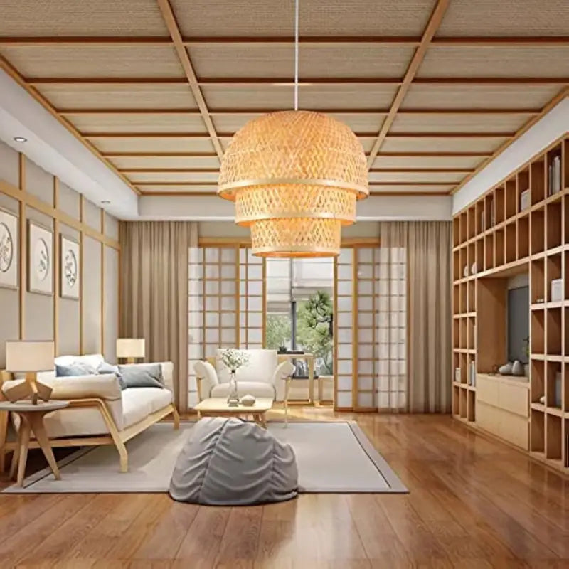 Suspension En Rotin Empilé Luminaire Style Bohème Chic

