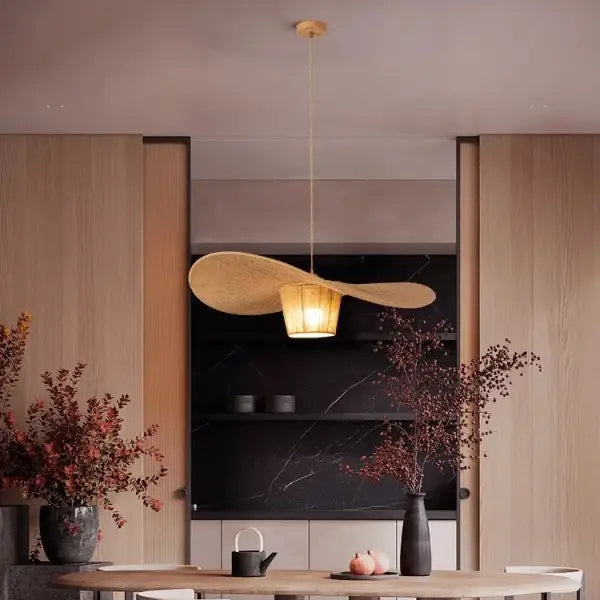 Suspension rotin forme aile naturelle style bohème élégant

