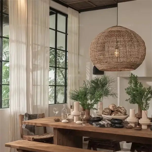 Suspension Rotin Naturel Design Bohème Forme Sphère

