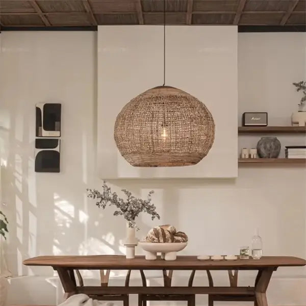 Suspension Rotin Naturel Design Bohème Forme Sphère

