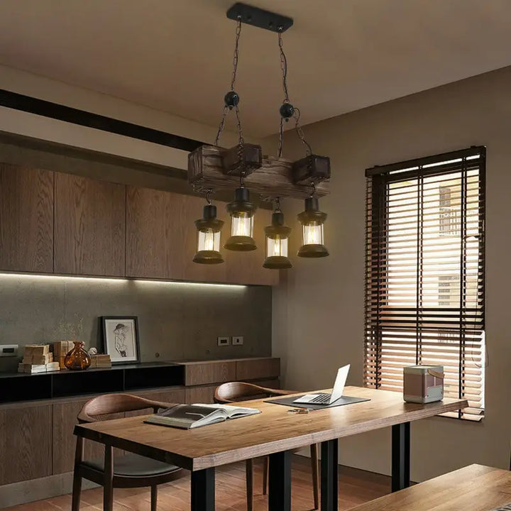 Suspension rustique bois lanterne industrielle cuisine