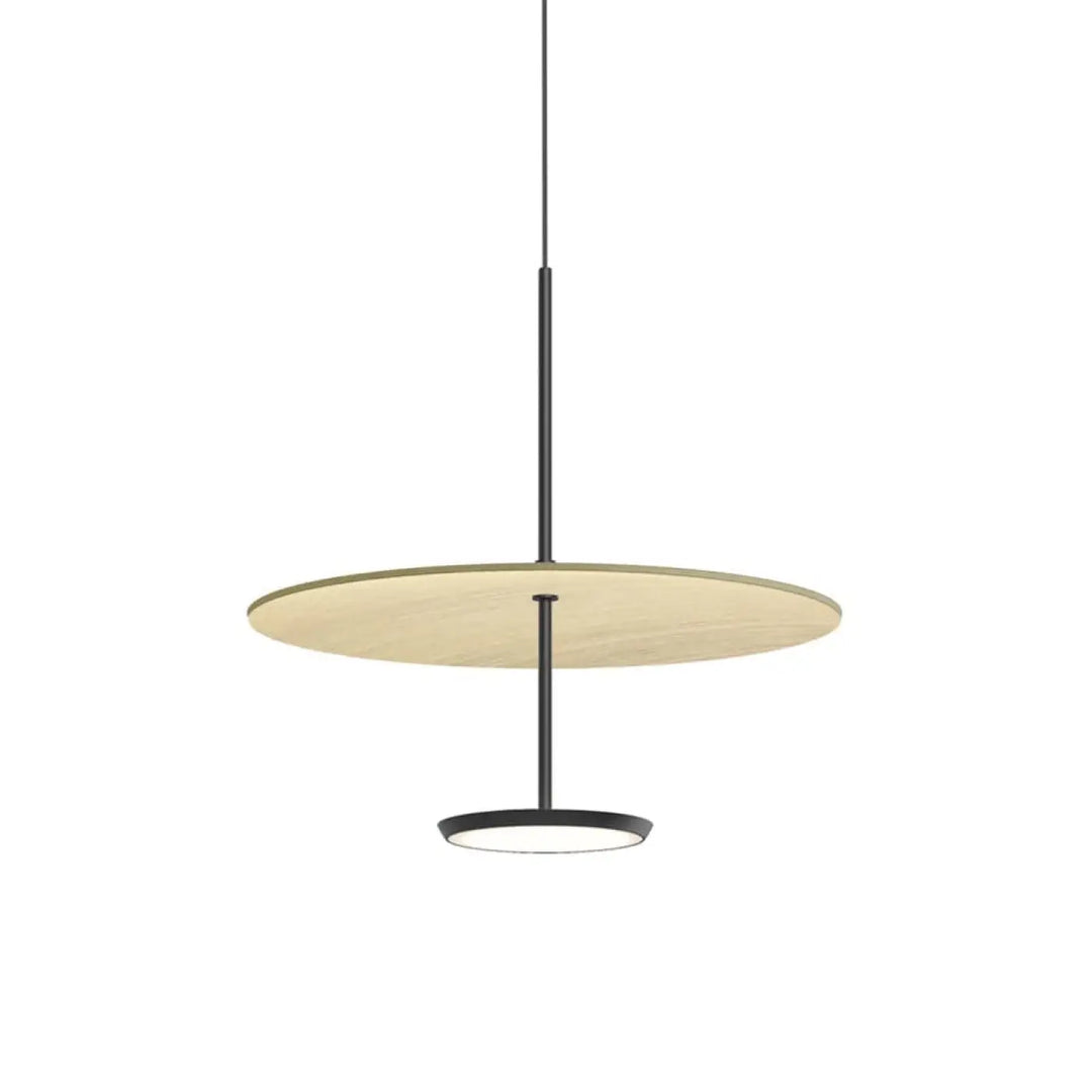 Suspension Sky Dome, abat-jour en chêne et corps noir mat, 45,8 cm