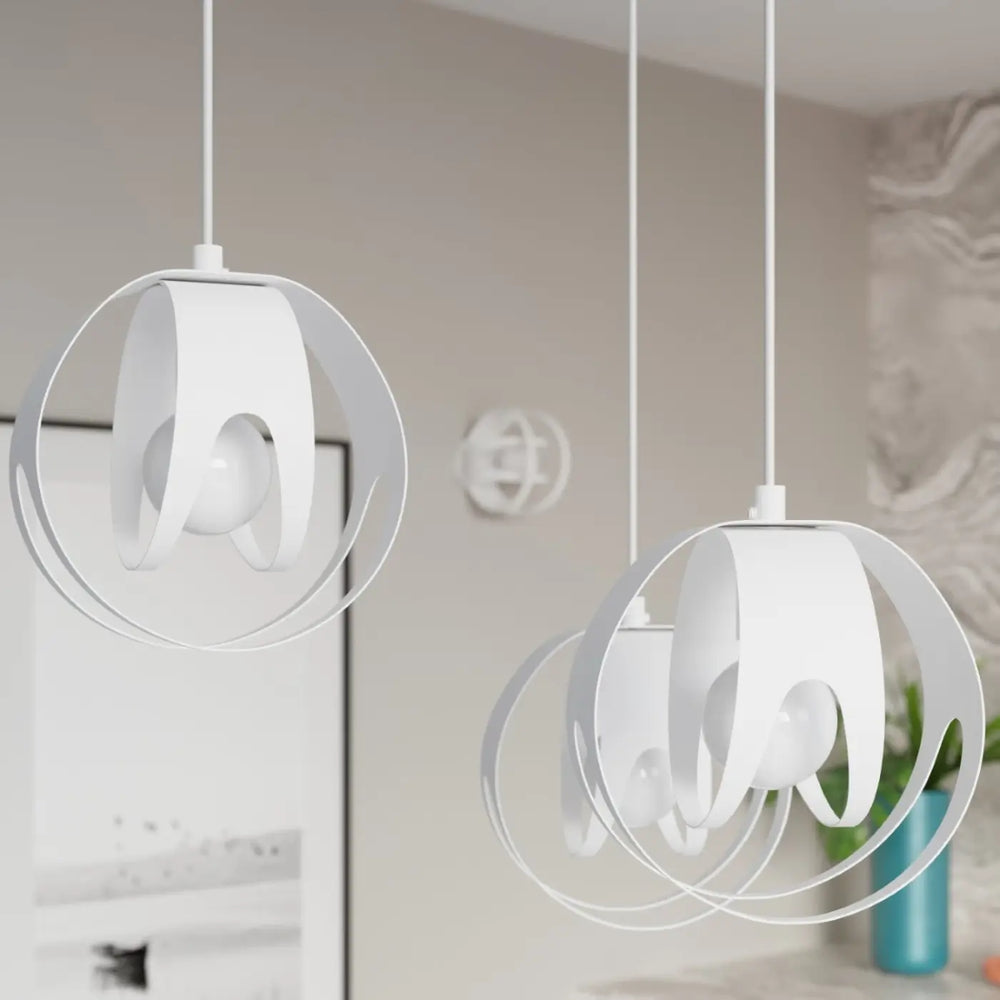Suspension Luminaire blanc allumée, vue rapprochée