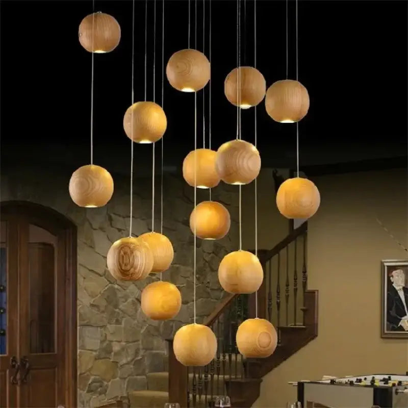 Suspension sphères en bois naturel design contemporain
