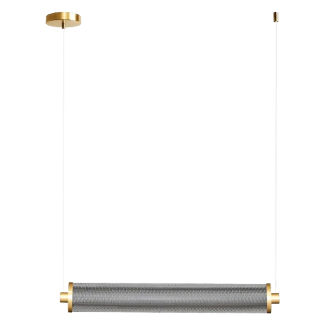 Suspension luminaire horizontale tiffany avec abat-jour en verre cylindrique texturé et finition en laiton brossé lumineux plus