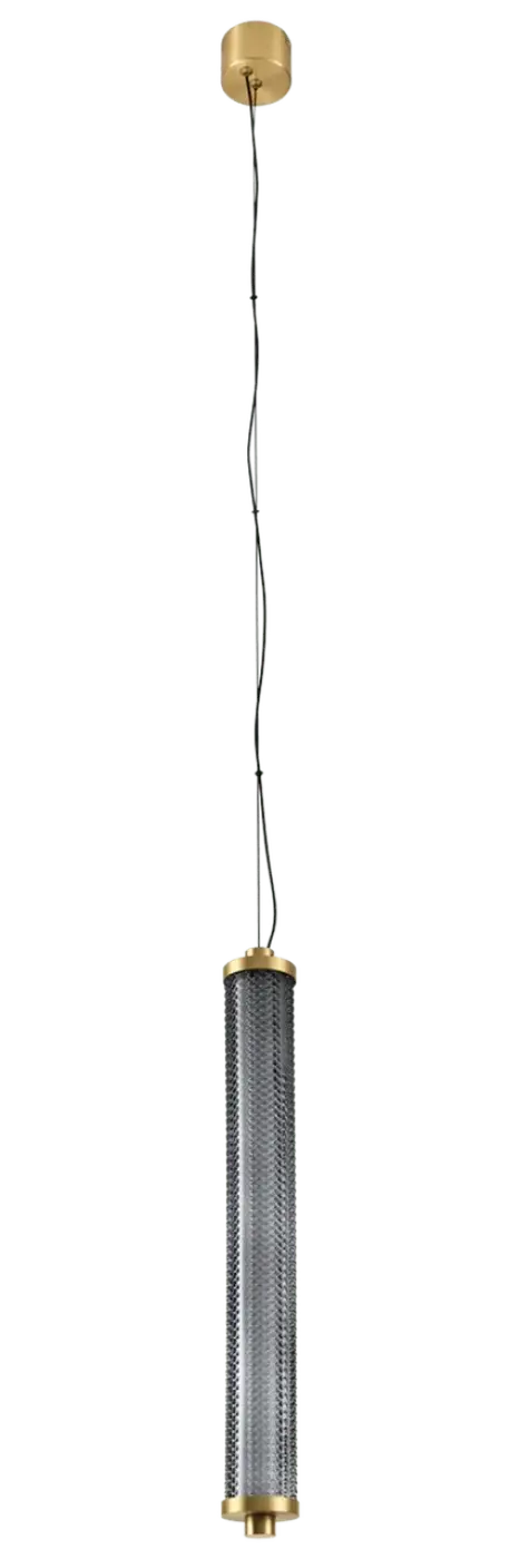 Suspension tiffany verticale en verre gris texturé translucide avec finition or et ferrures en laiton