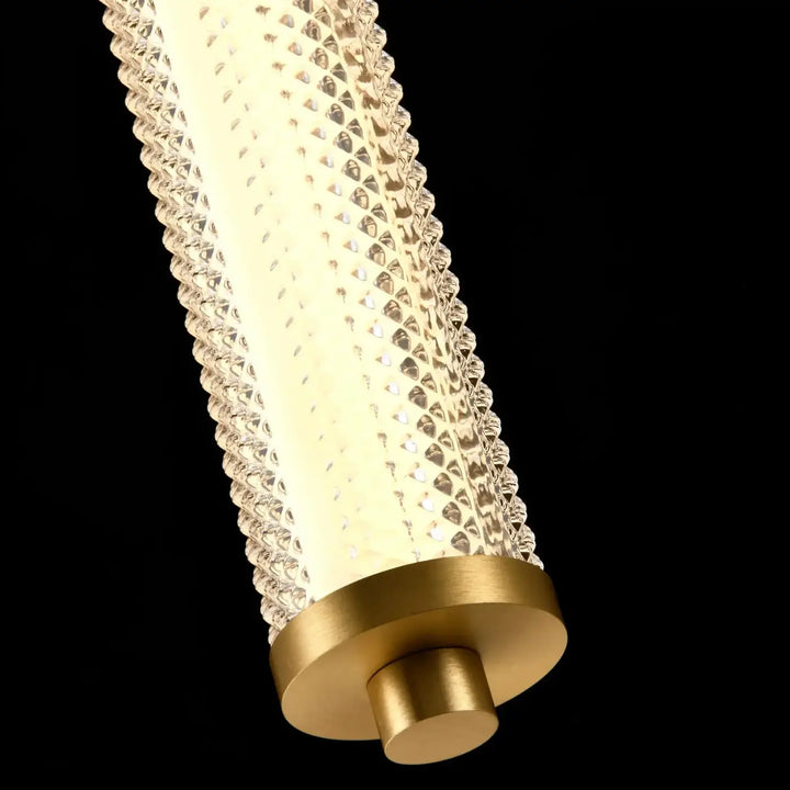Suspension tiffany verticale verre cylindrique texturé motif diamant base métal doré élégante et moderne