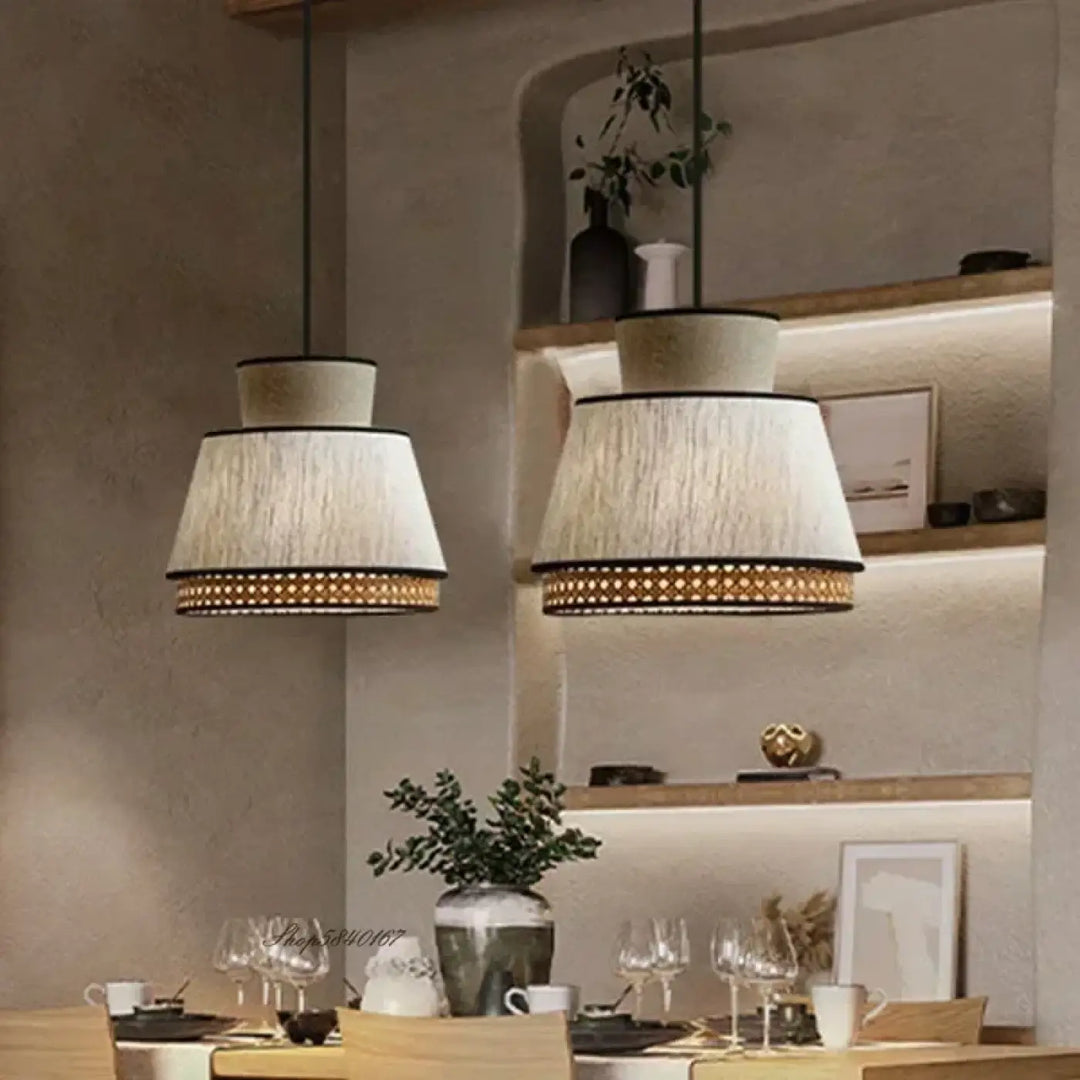 Suspension tissu et métal naturel et moderne beige marron