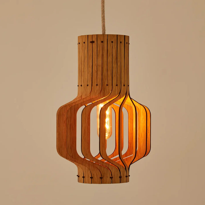 Suspension tjinkwe fråd en bois fsc avec design moderne et lattes courbées entrelacées couleur chaude