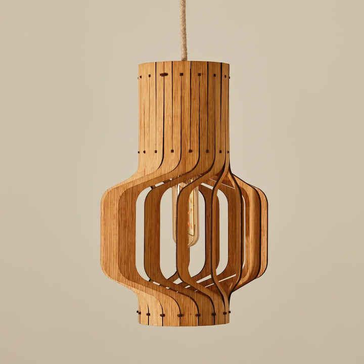 Suspension tjinkwe fråd en bois fsc avec lames naturelles courbées finition marron moyen design géométrique moderne
