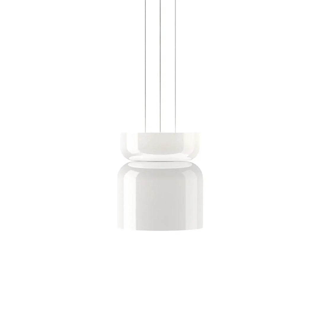 Suspension Totem Pablo Designs en verre opale soufflé, globe B en bas et globe C en haut