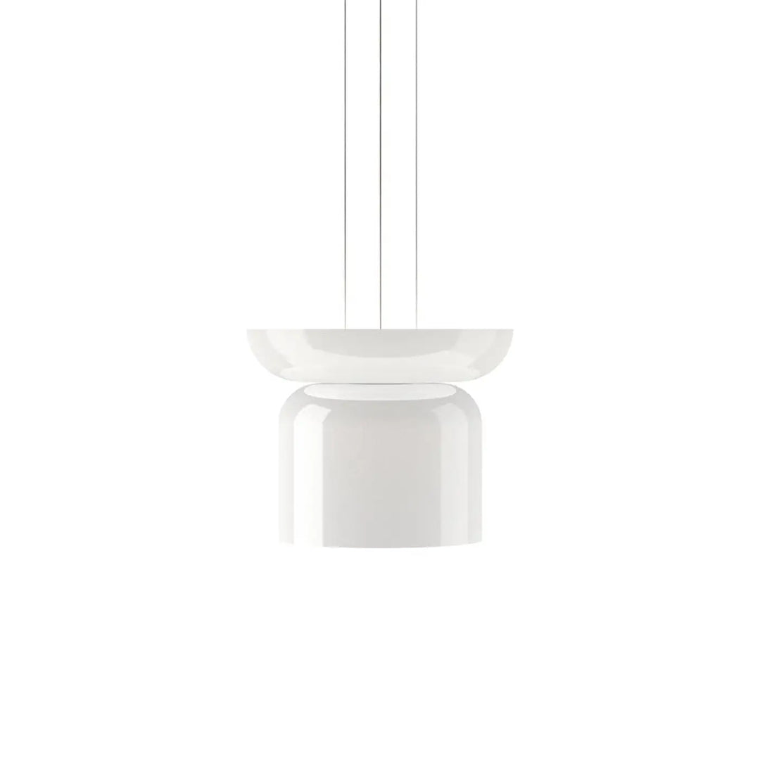 Suspension Totem Pablo Designs en verre opale soufflé, globe B en bas et globe D en haut