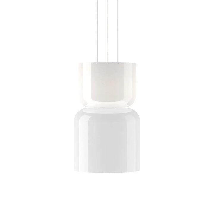 Suspension Totem Pablo Designs en verre opale soufflé, globe A en bas et globe B en haut