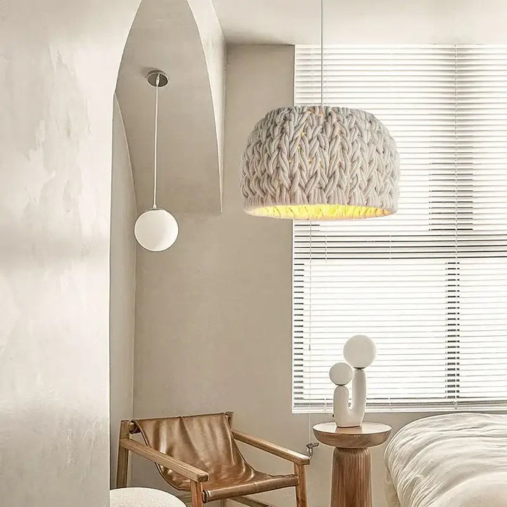 Suspension Tressée Design Beige En Laine Moderne

