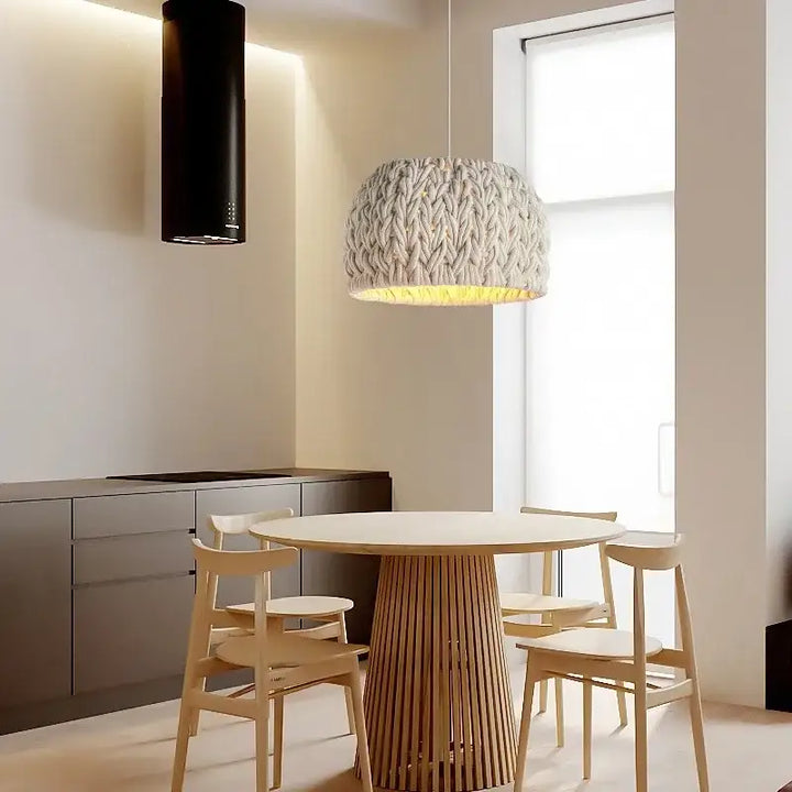 Suspension Tressée Design Beige En Laine Moderne

