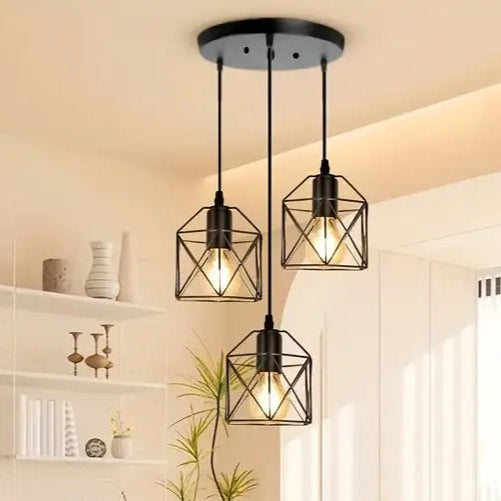 Suspension Trio Noire Style Industriel À Cages Géométriques

