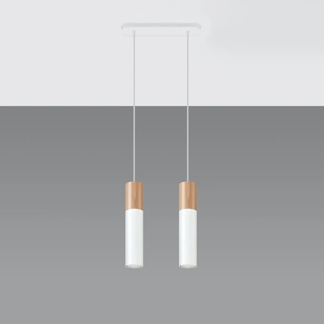 Suspension tube bois et acier blanc/bois naturel éteinte
