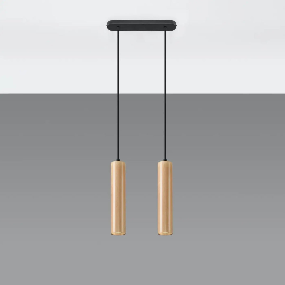 Suspension Lino à tubes en bois naturel, éteinte