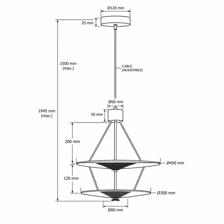 Suspension venise deux niveaux en métal noir avec câble ajustable et verre soufflé moderne pour éclairage intérieur