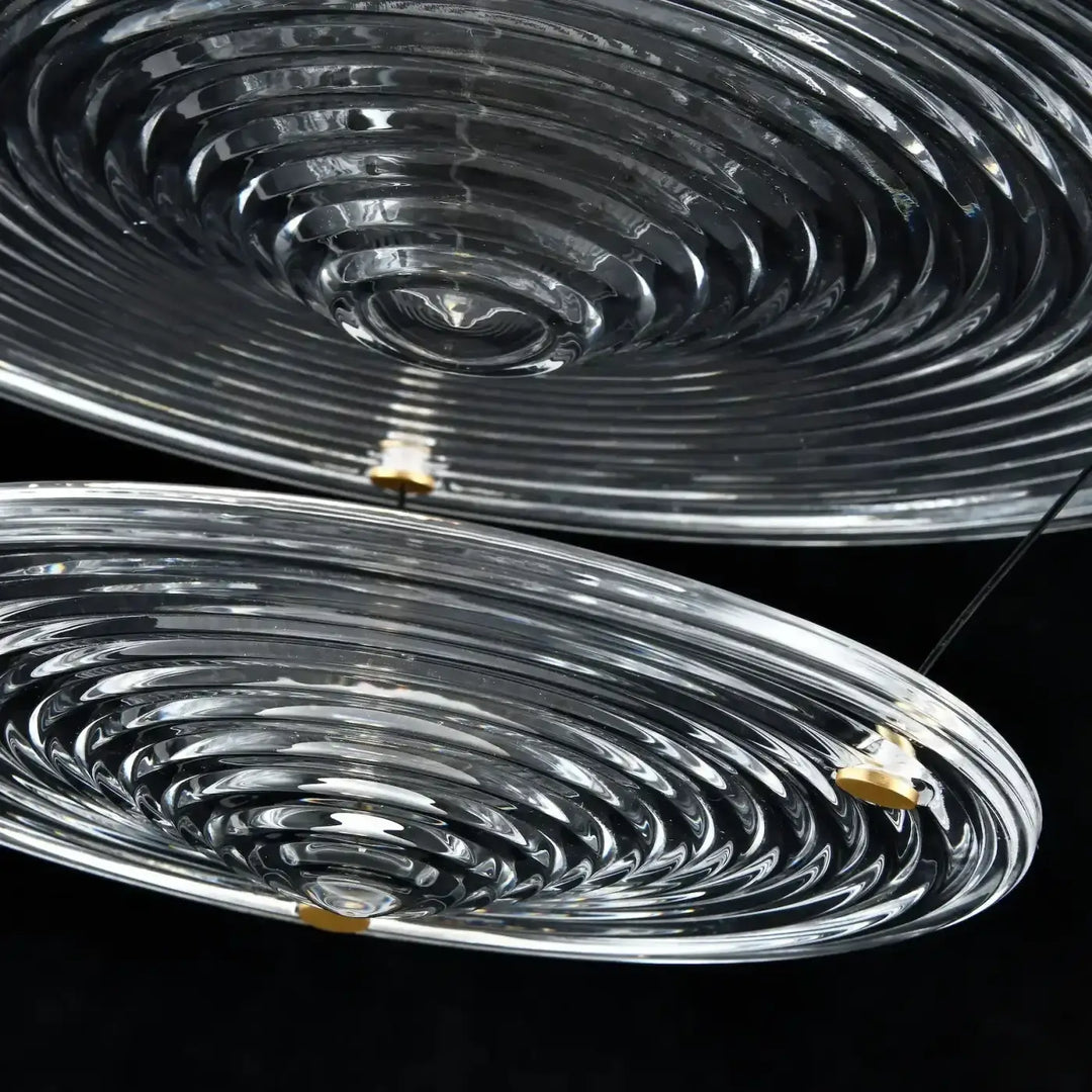 Suspension venise en verre soufflé clair avec motifs concentriques et finition dorée pour éclairage élégant