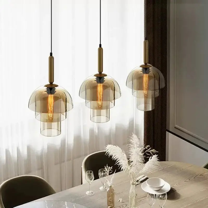 Modern Glass Pendant Lamp for Living Room Restaurant Bedroom Bedside Minimalist Amber Hanging Light E27 LED Home