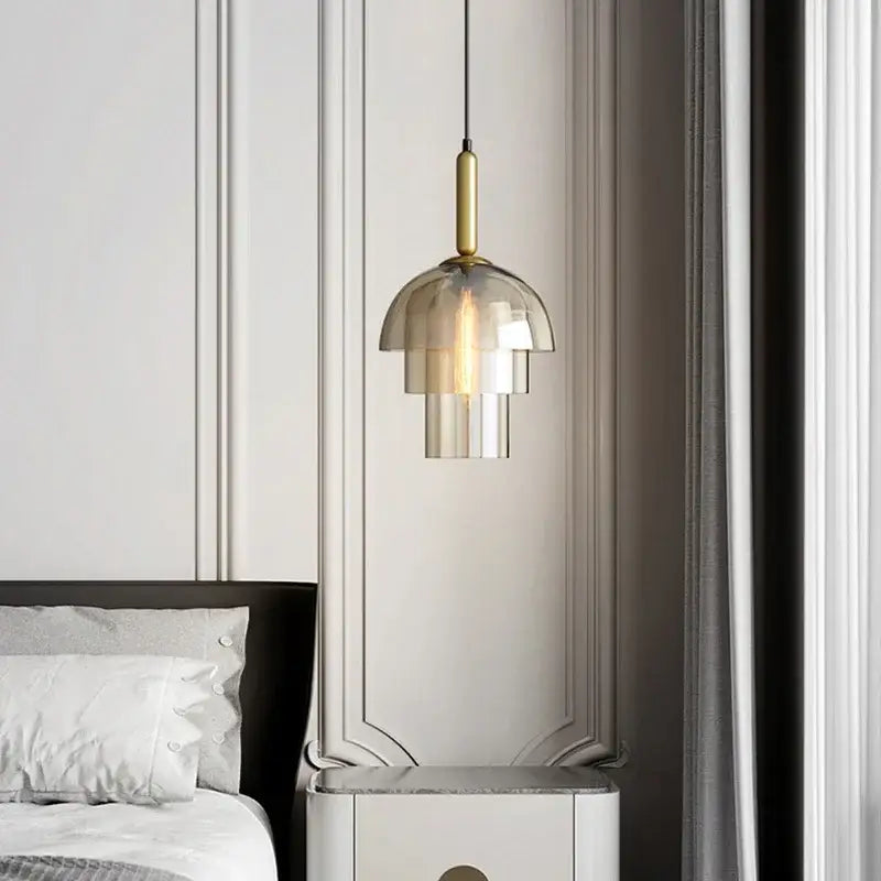 Modern Glass Pendant Lamp for Living Room Restaurant Bedroom Bedside Minimalist Amber Hanging Light E27 LED Home