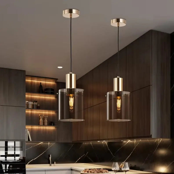 Suspension design verre doré fumé pour Salon Suspension design verre doré fumé pour Salon