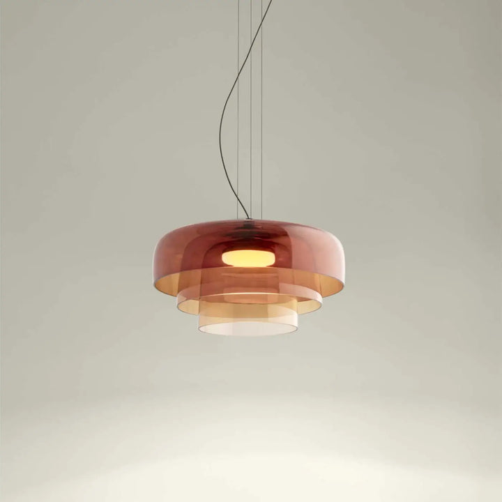 Suspension Levels 3 à trois abat-jour en verre ambré #couleur_orange