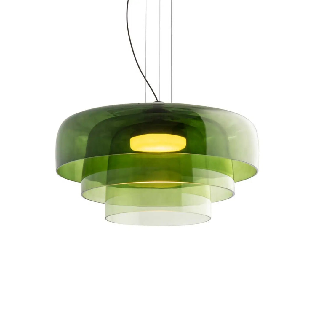 Suspension Levels 3 en verre vert à trois niveaux #couleur_vert