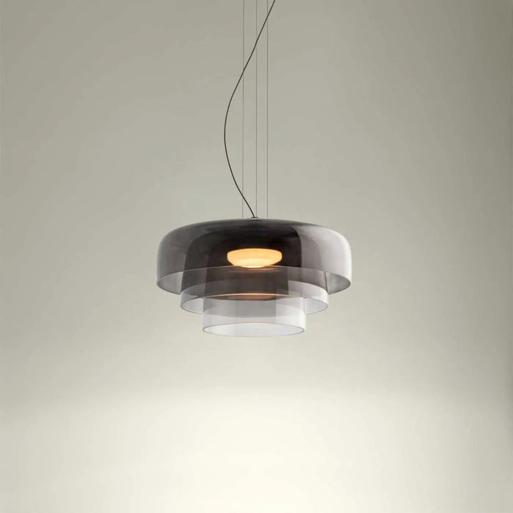 Suspension Levels 3 à trois abat-jour en verre fumé #couleur_gris