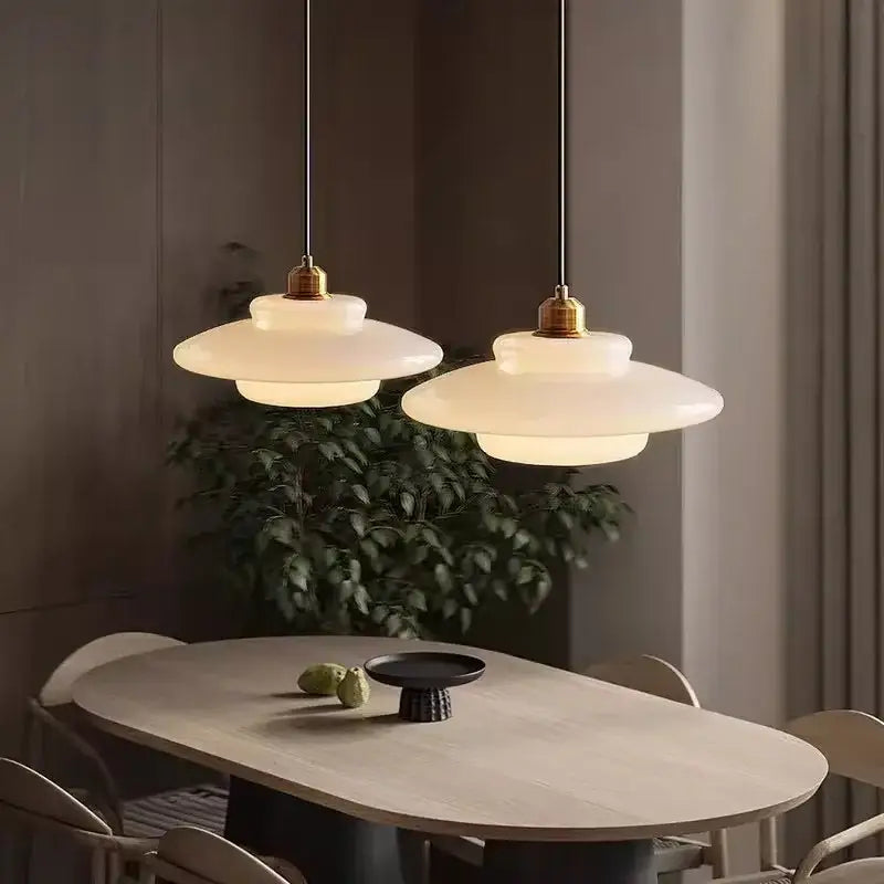 Suspension Verre Opalin Style Scandinave À Étages Rétro

