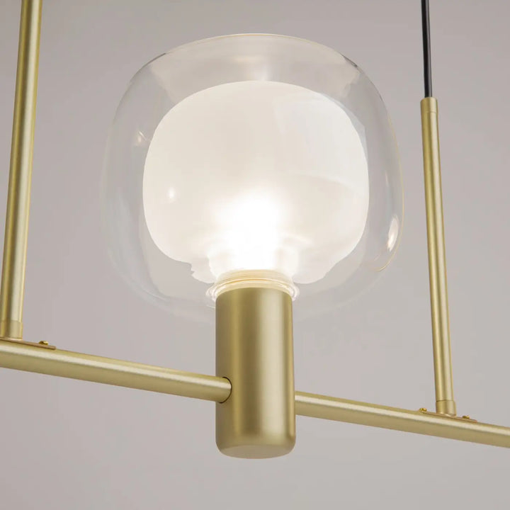 Suspension vision ligne dorée avec globe en verre clair et ampoule lumineuse design art déco