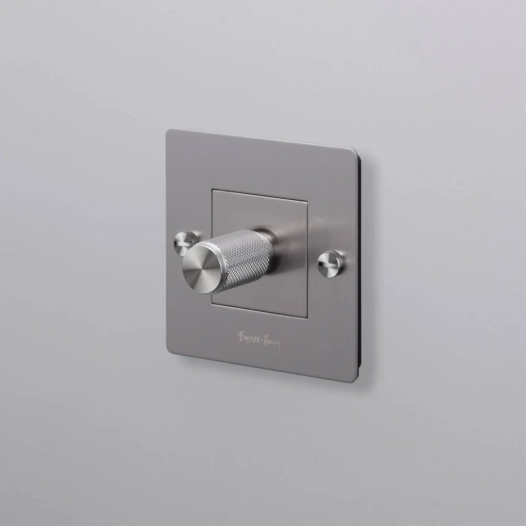 Variateur Dimmer à gravure quadrillée en acier avec logo #couleur_argent