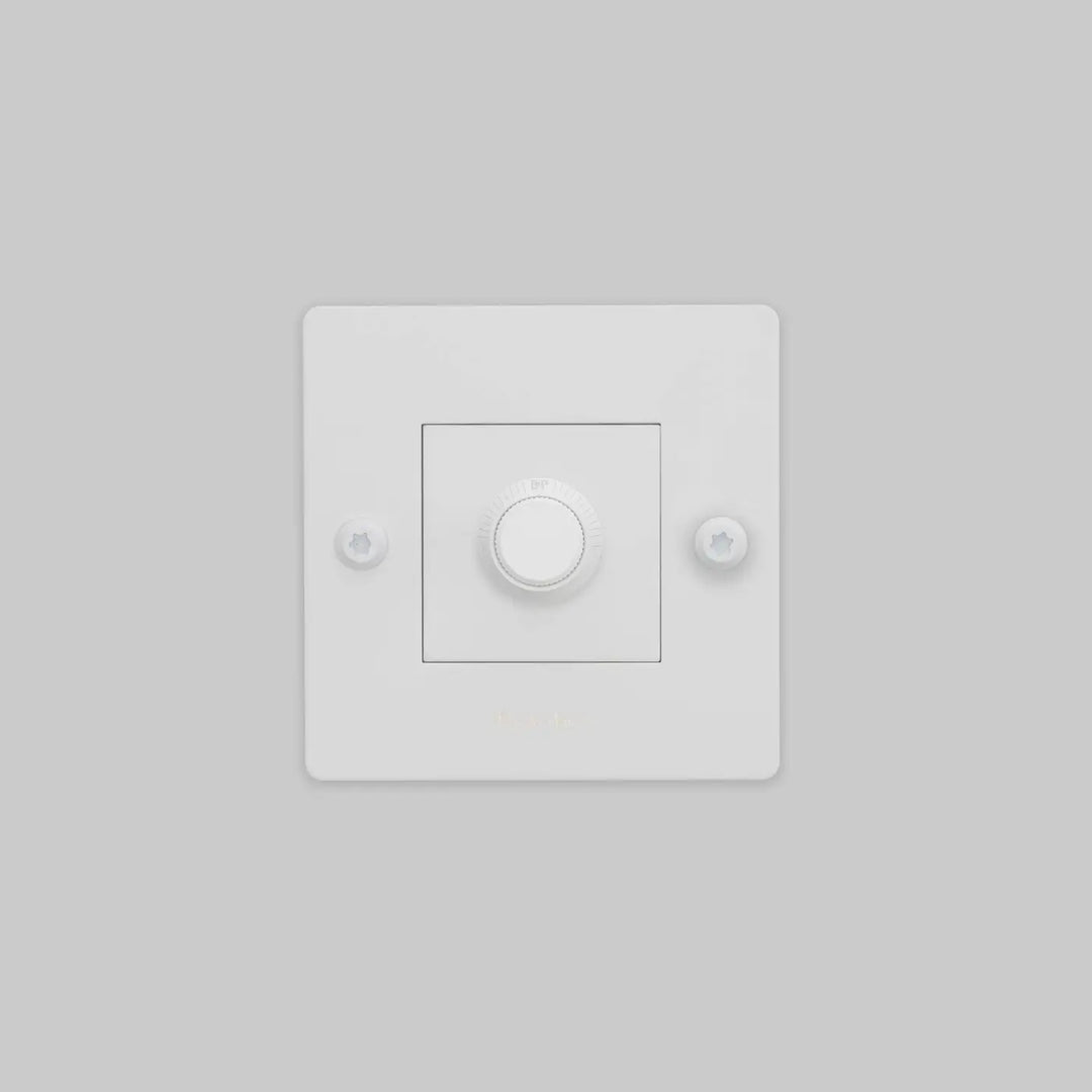 Variateur Dimmer à gravure alignée blanc avec logo #couleur_blanc