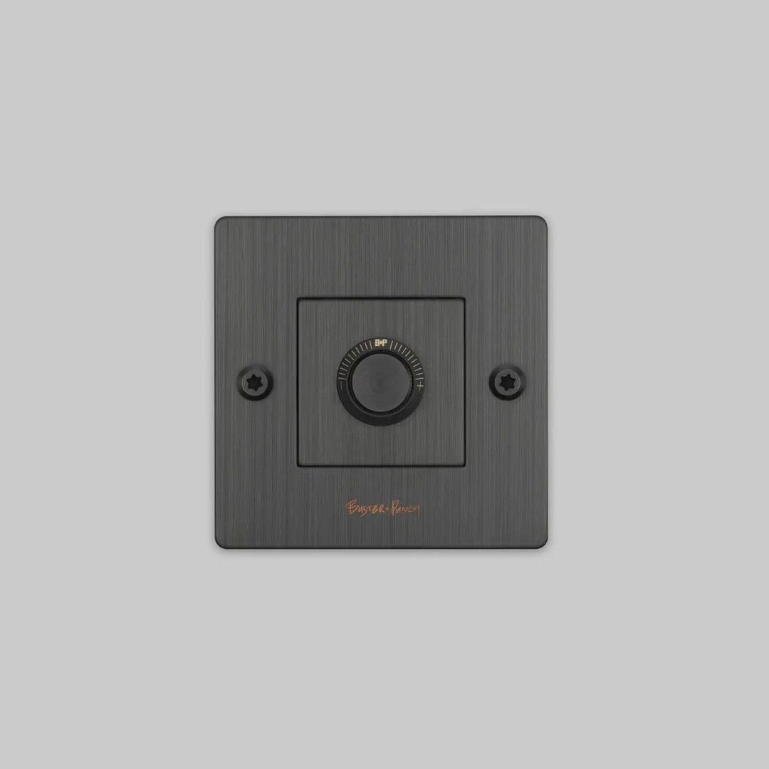 Variateur Dimmer à gravure alignée bronze fumé avec logo #couleur_gris
